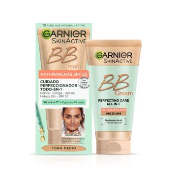 Garnier Skinactive Bb Cream Anti Manchas Spf50 Tono Medio Hidratante Todo En UnoCon Color Spf50, 50Ml