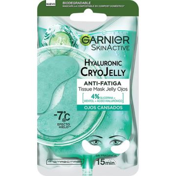 Garnier Tissue Mask Hyaluronic Cryo Jelly Antifatiga Para Contorno De Ojos. 4%De Glicerina + Mentol + Ácido Hialurónico.