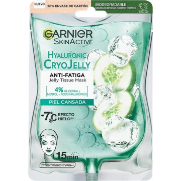Garnier Tissue Mask Hyaluronic Cryo Jelly Antifatiga Para Pieles Cansadas. 4% DeGlicerina + Mentol + Ácido Hialurónico.