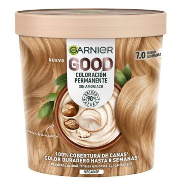 Garnier Good Coloración Permanente Sin Amoniaco, 90% Origen Natural Tono 7.0Rubio Almendra.