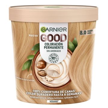Garnier Good Coloración Permanente Sin Amoniaco, 90% Origen Natural Tono 8.0Rubio Miel.