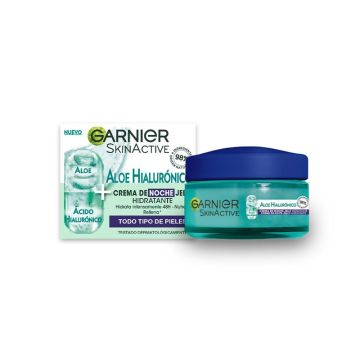 Garnier Crema De Noche Aloe Hialurónico Con Ácido Hialurónico + Aloe + Argán.Hidrata 48H, Nutre, Rellena
