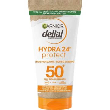 Garnier Delial Leche Protectora Spf 50+ Hydra 24 Protect, Resistente Al Agua YFórmula Hidratante Con Manteca De Karité