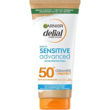 Garnier Delial Sensitive Advanced Leche Protector Solar Para Pieles Claras,Sensibles E Intolerantes Al Sol Ip50+ - 175 Ml.