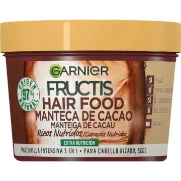 Garnier Fructis Hair Food Manteca De Cacao Mascarilla 3 En 1 Reparadora De RizosPara Cabello Rizado Y Seco 400 Ml
