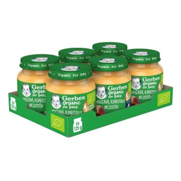 GERBER Pack Tarritos De Tarrito Orgánico Manzana, Albaricoque Y Melocotón , 125gx 6 unidades