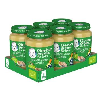 GERBER Pack Tarritos Savoury De Orgánico Guisantes Patata Pollo , 190g x 6unidades