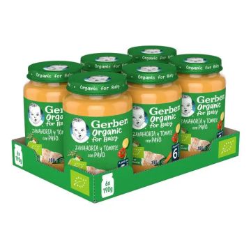 GERBER Pack Tarritos Savoury De Orgánico Zanahoria Tomate Pavo , 190g x 6unidades