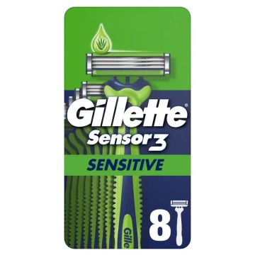 Gillette Sensor3 Sensitive Maquinillas Desechables Hombre Banda Lubricante, 8unidades