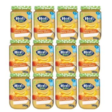 Hero Baby Pack Tarrito Melocoton Plátano, 12 X 190 Gr