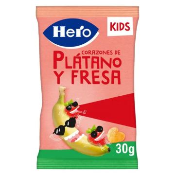 Hero Snack Corazones De Plátano Y Fresa , 30 gr