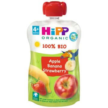 Hipp Bio Pouches De Manzana Plátano Y Fresa, 100 G