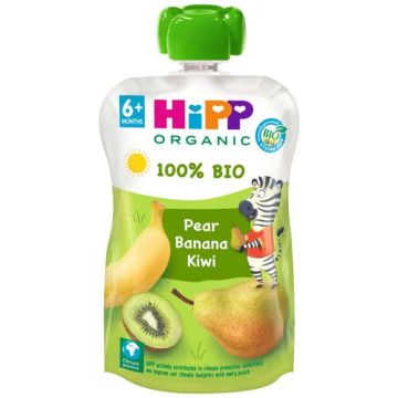 Hipp Bio Pouches De Pera Plátano Y Kiwi, 100 G
