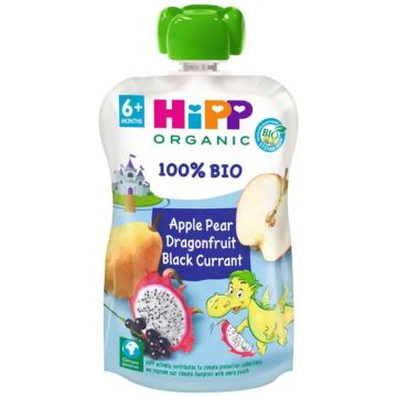 Hipp Bio Pouches Dragón de Manzana, Pera, Fruta Dragón y Grosella, 100 G