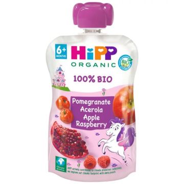 Hipp Bio Pouches Unicornio de Manzana, Frambuesa y Granada, 100 G