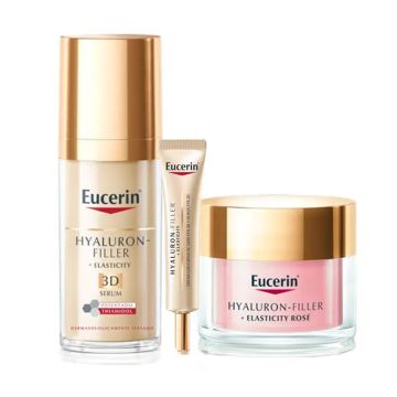 Eucerin Pack Hyaluron-Filler + Elasticity Serum, Crema Dia Rosé Fp30 Y ContornoDe Ojos