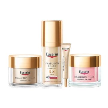Eucerin Pack Hyaluron-Filler + Elasticity Serum, Noche, Crema Dia Rosé Fp30 YContorno De Ojos