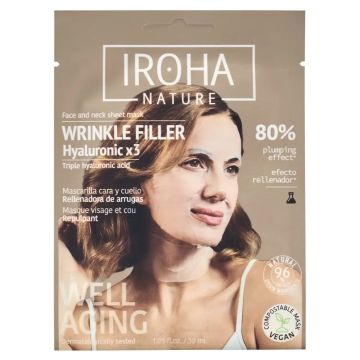 Iroha Nature Mascarilla Tisú Cara Y Cuello Rellenadora De Arrugas – Triple ÁcidoHialurónico , 30 ml