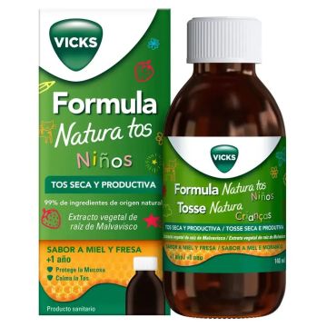 Jarabe Vicks Fórmula Natura tos niños 140 ml | Sabor miel y fresa