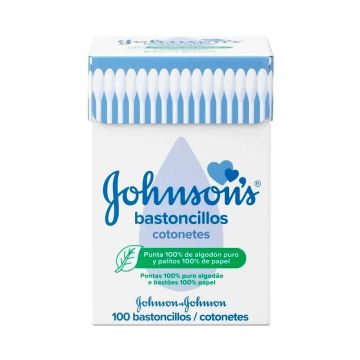Johnson's Baby Bastoncillos para Bebé, Niños y Adultos, con Extremos de Algodón100% puro, 1 caja con 100 bastoncillos
