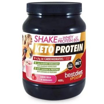 Keto Protein Shake Whey Protein 80% Sabor Fresa 400Gr.