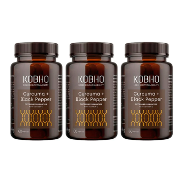Kobho Labs Suplemento Cúrcuma + Pimienta Negra, 3 x 60 cápsulas