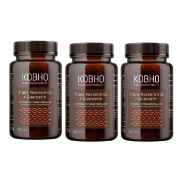 Kobho Labs Triplo Suplemento Trans Resveratrol + Quercetina, 3 x 60 cápsulas