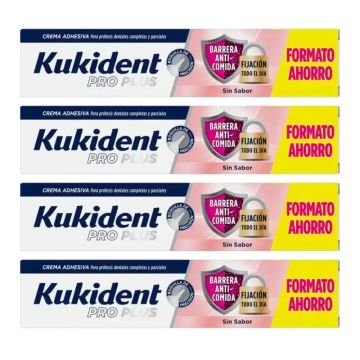 Kukident Cuadruplo Pro Plus Barrera Anticomida Sin Sabor, 4 x 57 Gr