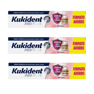 Kukident Triplo Pro Plus Barrera Anticomida Sin Sabor, 3 X 57 Gr