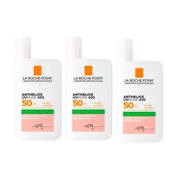 La Roche Posay Triplo Anthelios Uv-Mune 400 Oil Control Fluido Invisible Spf50+Con Color, 3 X 50 Ml