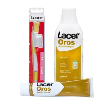 Lacer Pack Oros (Colutorio+ pasta de dientes + cepillo de dientes suave)