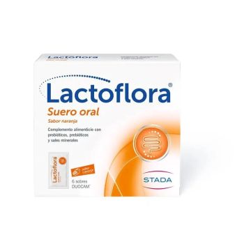 Lactoflora Suero Oral Con Probióticos, Prebióticos Y Sales Minerales SaborNaranja , 6 sobres