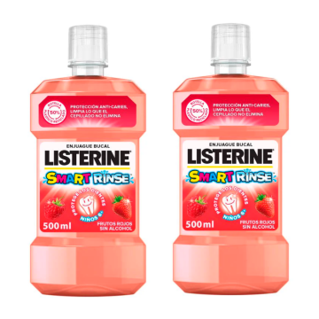 Listerine Duplo Enjuague Bucal Sin Alcohol Para Niños, Protección Anti Caries,Con Flúor, 2 x 500 Ml