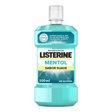 Listerine Enjuague Bucal, Mentol Sabor Suave, Sin Alcohol, Para Uso Diario,500ml