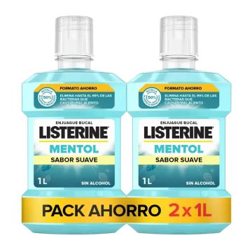 Listerine Enjuague Bucal Sin Alcohol Suave, 2 x 1L