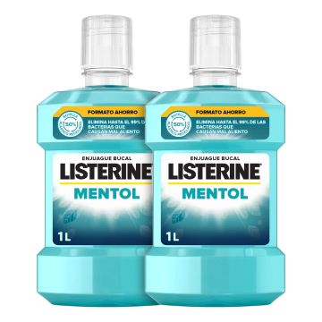Listerine Enjuague Bucal Sabor Mentol Protección contra Placa, Fortalece losdientes, Pack de 2 x 1000ml.