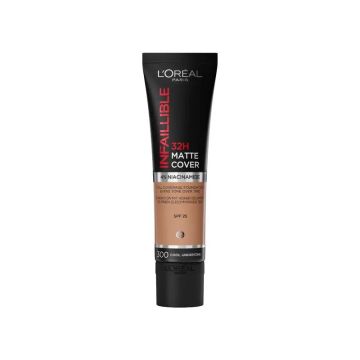 L'Oréal Paris Infalible 32H Matte Cover Base Mate 300 Ambre 30Ml ConNiacinamida, Spf25, Resistente Al Agua