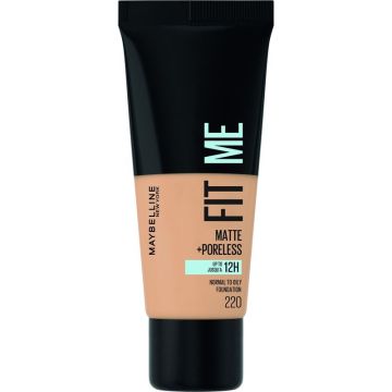 Maybelline New York Fit Me Mate Y Afinaporos Base De Maquillaje Tono 220 Calca ATu Tono Y Textura Pieles Claras, 30Ml