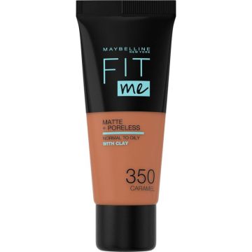 Maybelline New York Base De Maquillaje Fit Me Mate Y Afinaporos Tono 350 CaramelCalca A Tu Tono Y Textura Pieles Oscuras - 30Ml