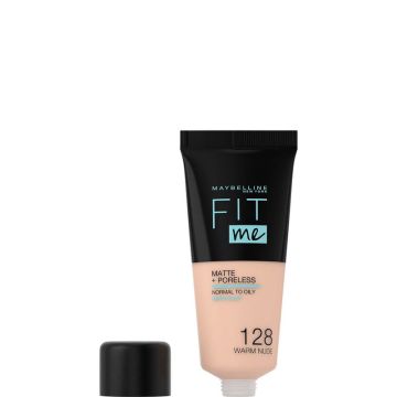 Maybelline New York Fit Me Mate Y Afinaporos Base De Maquillaje Tono 128 WarmNude Calca A Tu Tono Y Textura Pieles Medio Claras - 30Ml