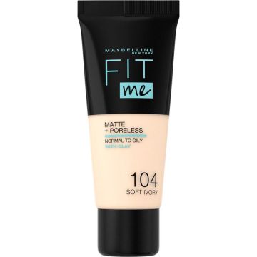 Maybelline New York Fit Me Mate Y Afinaporos Base De Maquillaje Tono 104 SoftIvory Calca Tu Tono Y Textura Pieles Muy Claras - 30Ml