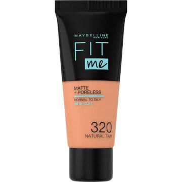 Maybelline New York Fit Me Mate Y Afinaporos Tono 320 Natural Tan Base DeMaquillaje Calca A Tu Tono Y Textura Pieles Oscuras - 30Ml