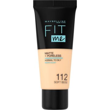 Maybelline New York Fit Me Mate Y Afinaporos Base De Maquillaje Tono 112 SoftBeige Calca A Tu Tono Y Textura Pieles Claras - 30Ml