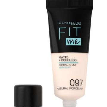 Maybelline New York Fit Me Mate Y Afinaporos Base De Maquillaje Tono 97 NaturalPorcelain, Textura Pieles Muy Claras - 30Ml