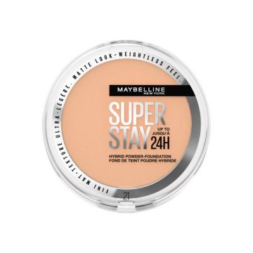 Maybelline New York Superstay Híbrido 24H Base De Maquillaje En Polvo, SúperCobertura, Súper Ligera, Hasta 24H, Tono 21