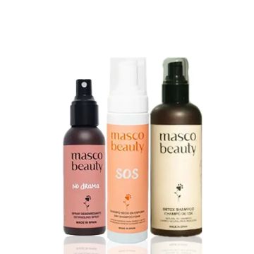 Masco Beauty Cuidado Con Champú En Seco 200Ml + Spray Desenredante 100Ml +Champú Detox 250Ml Para Perros