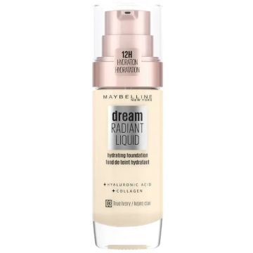 Maybelline New York Dream Radiant Liquid 03 True Ivory: Base hidratante conácido hialurónico y colágeno, 30ml