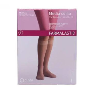 Farmalastic Media Corta Compresión Fuerte Puntera Cerrada Beige, Talla M