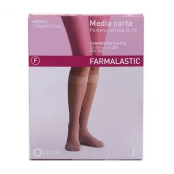 Farmalastic Media Corta Compresión Fuerte Puntera Cerrada, Talla Reina Plus