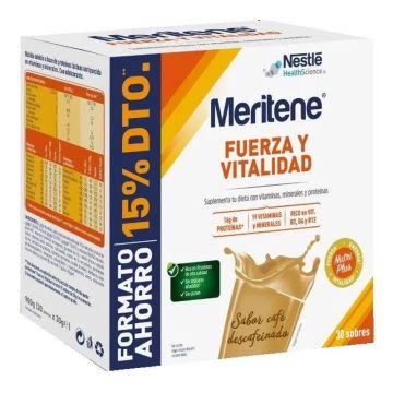 Meritene Fuerza Y Vitalidad Café Descafeinado Formato Ahorro, 30 sobres